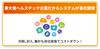 東大発ヘルステック企業だからシステム開発が自社開発｜印刷、封入、集計も自社実施でコストダウン